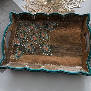 Pier 1 handcrafted wooden tray